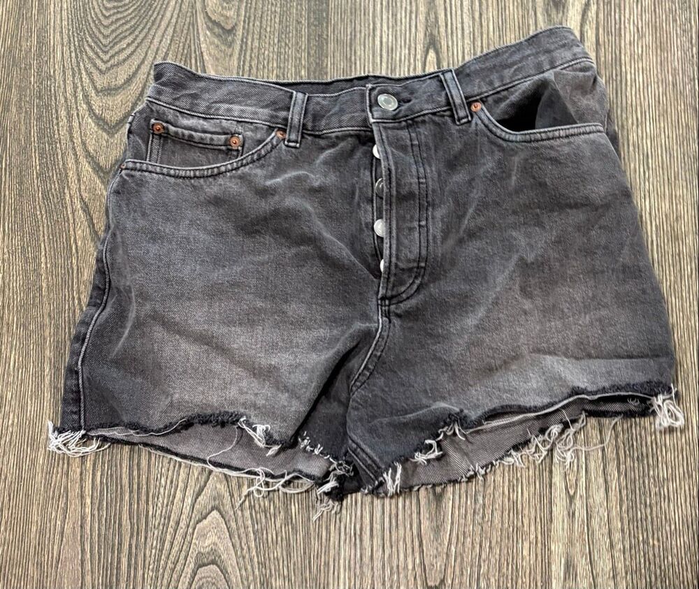 Nasty Gal Women's Button-Fly Distressed Raw Hem Denim Shorts Black Size 12